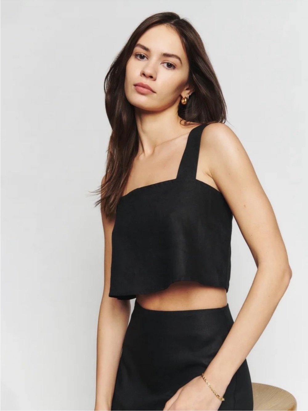 Reformation NEW Lorin Top Cropped Black Button Back Minimalist Womens L Boho